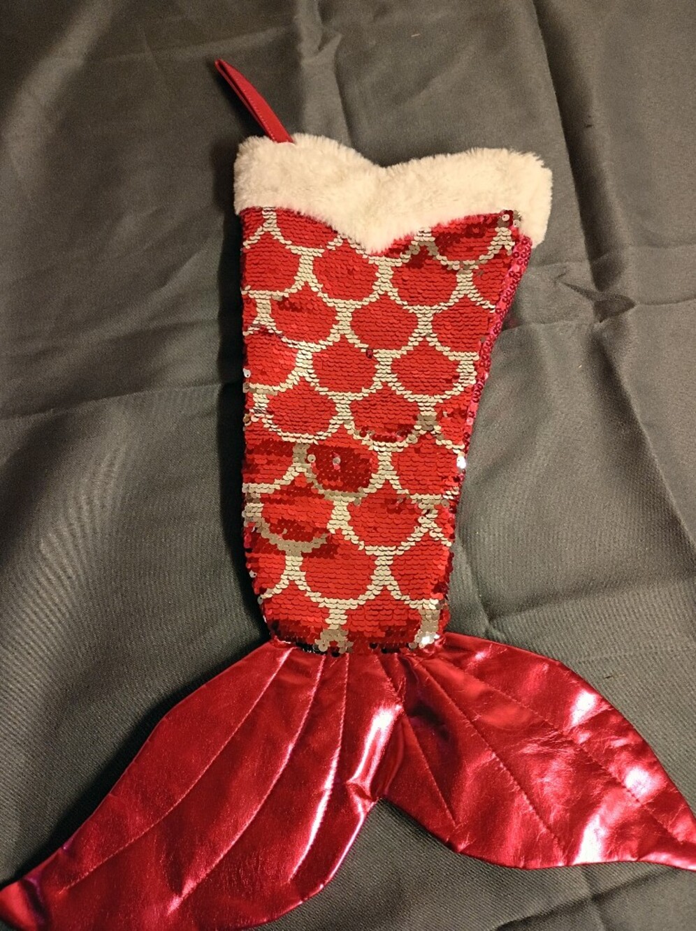 Source Unknown Red and White Mermaid Tail Holiday Stocking